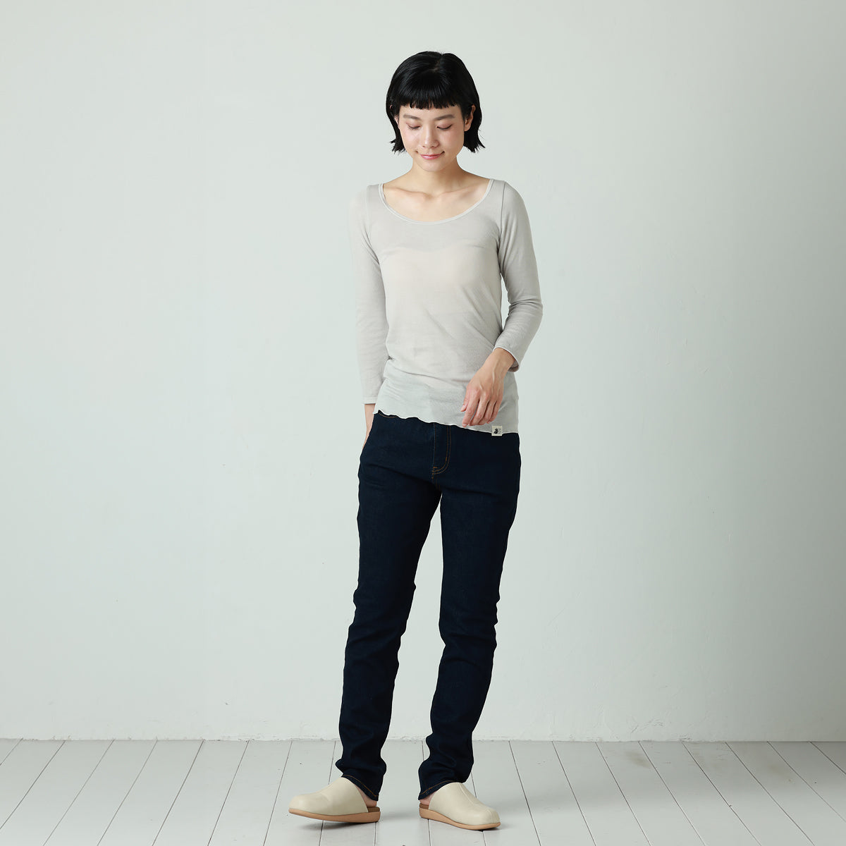 コットン・ガーゼ 8分袖 バレエネック