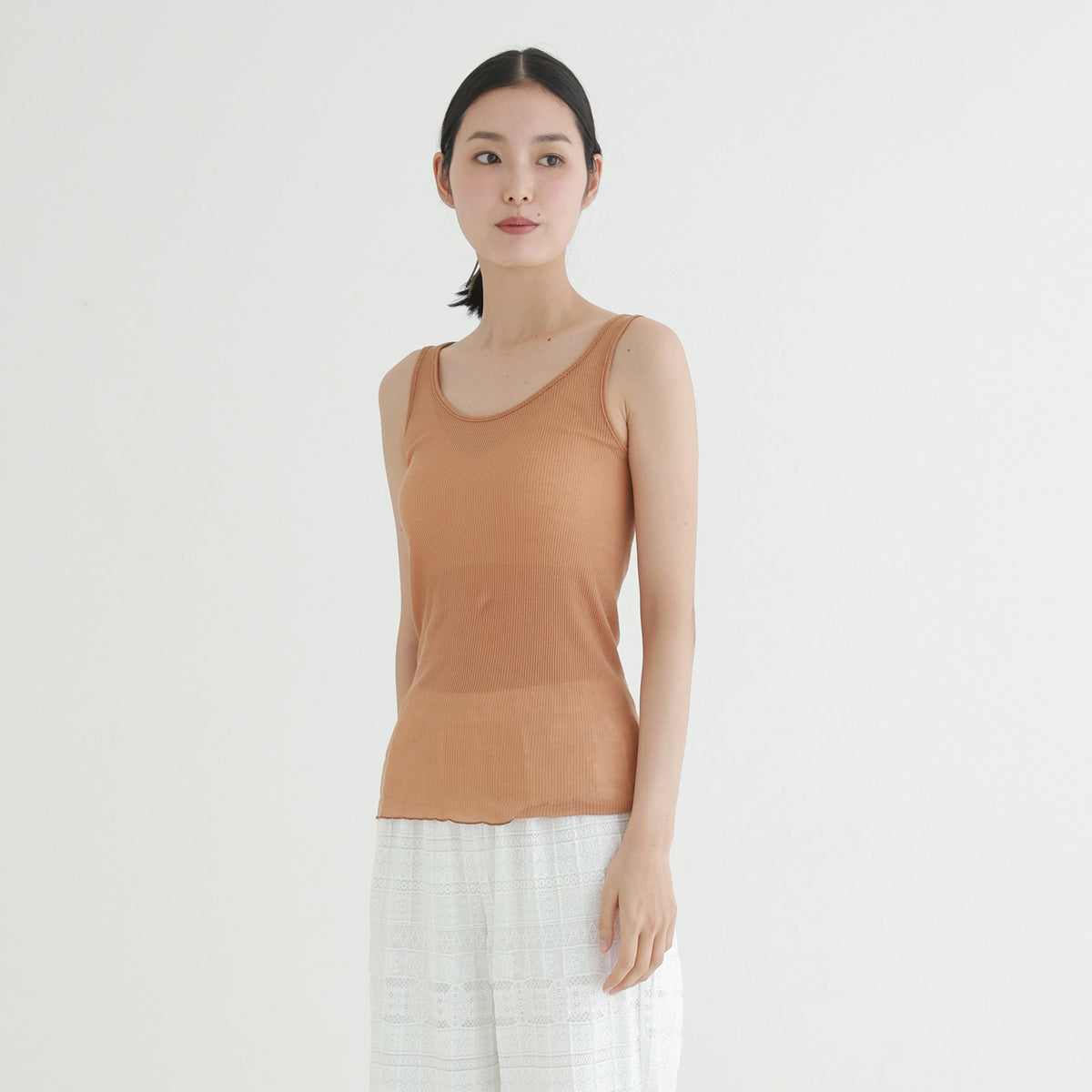 コットン・リブ タンクトップ バレエネック