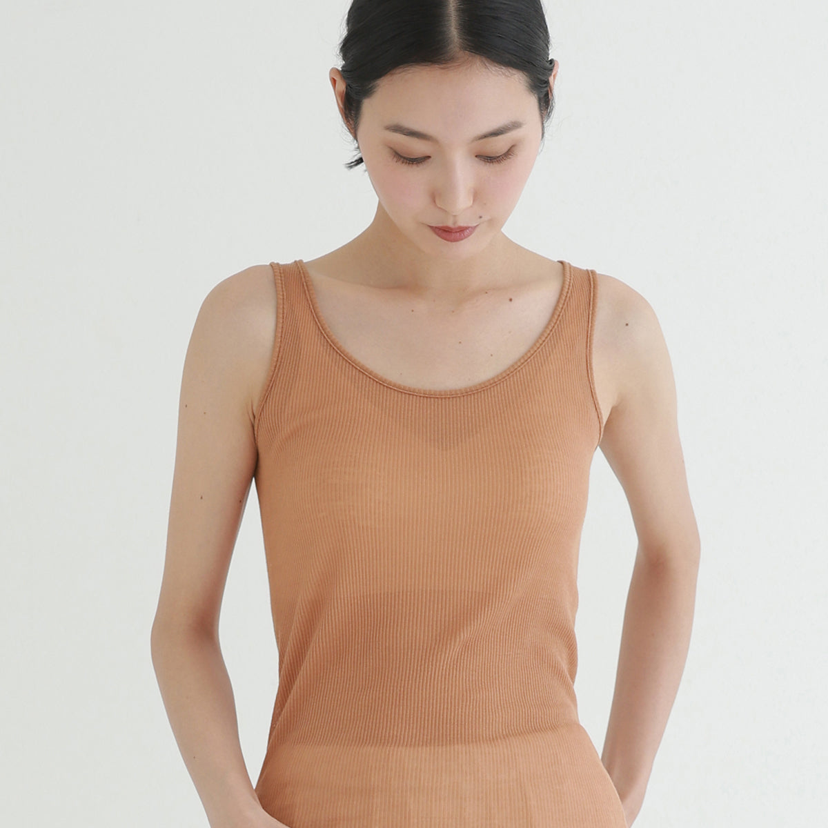 コットン・リブ タンクトップ バレエネック