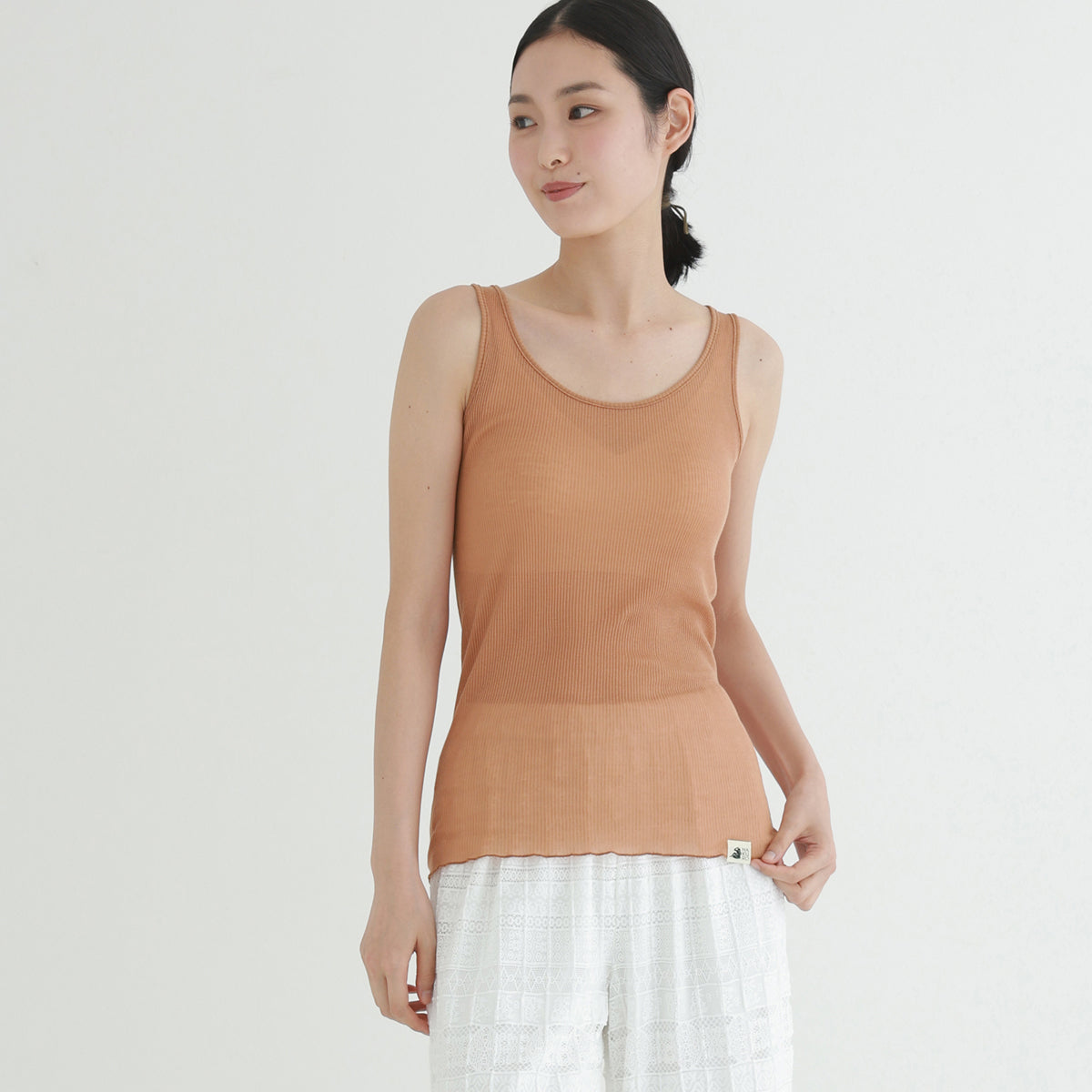 コットン・リブ タンクトップ バレエネック