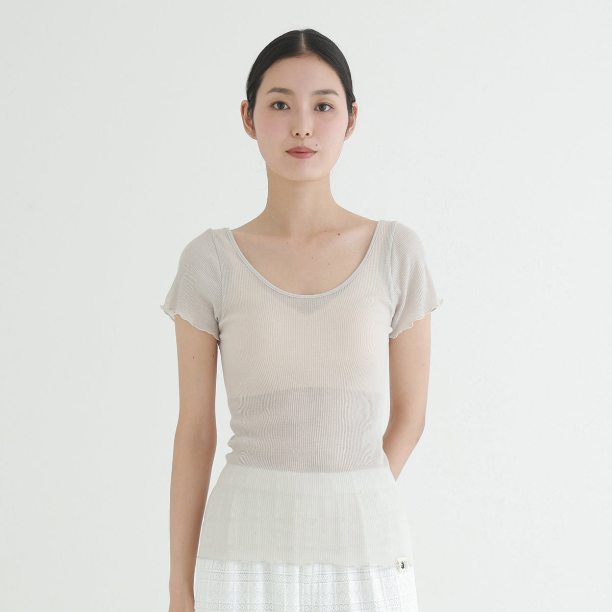 コットン・リブ 半袖 バレエネック