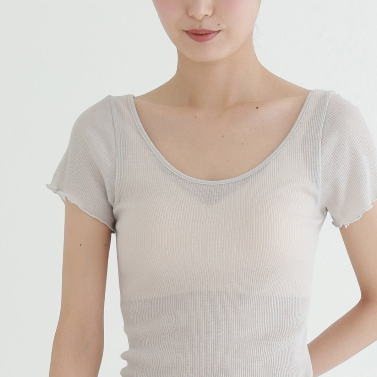 コットン・リブ 半袖 バレエネック