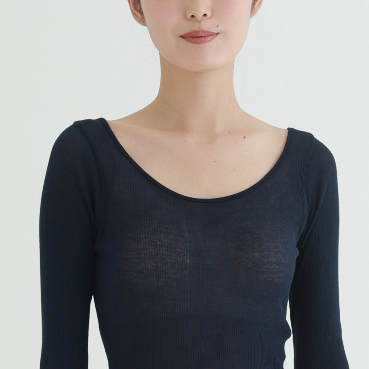 コットン・リブ 8分袖 バレエネック