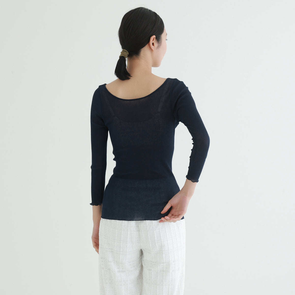 コットン・リブ 8分袖 バレエネック