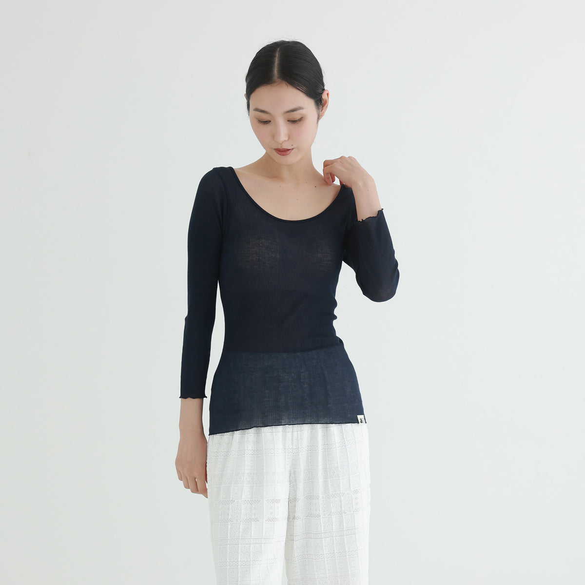 コットン・リブ 8分袖 バレエネック