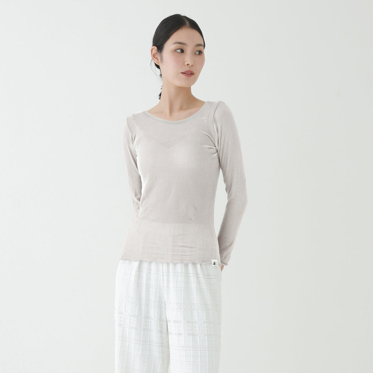 コットン・ガーゼ 10分袖 クルーネック