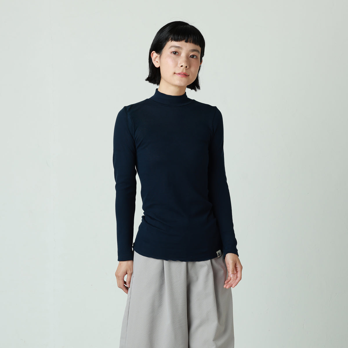 コットン・ガーゼ 10分袖 ハイネック